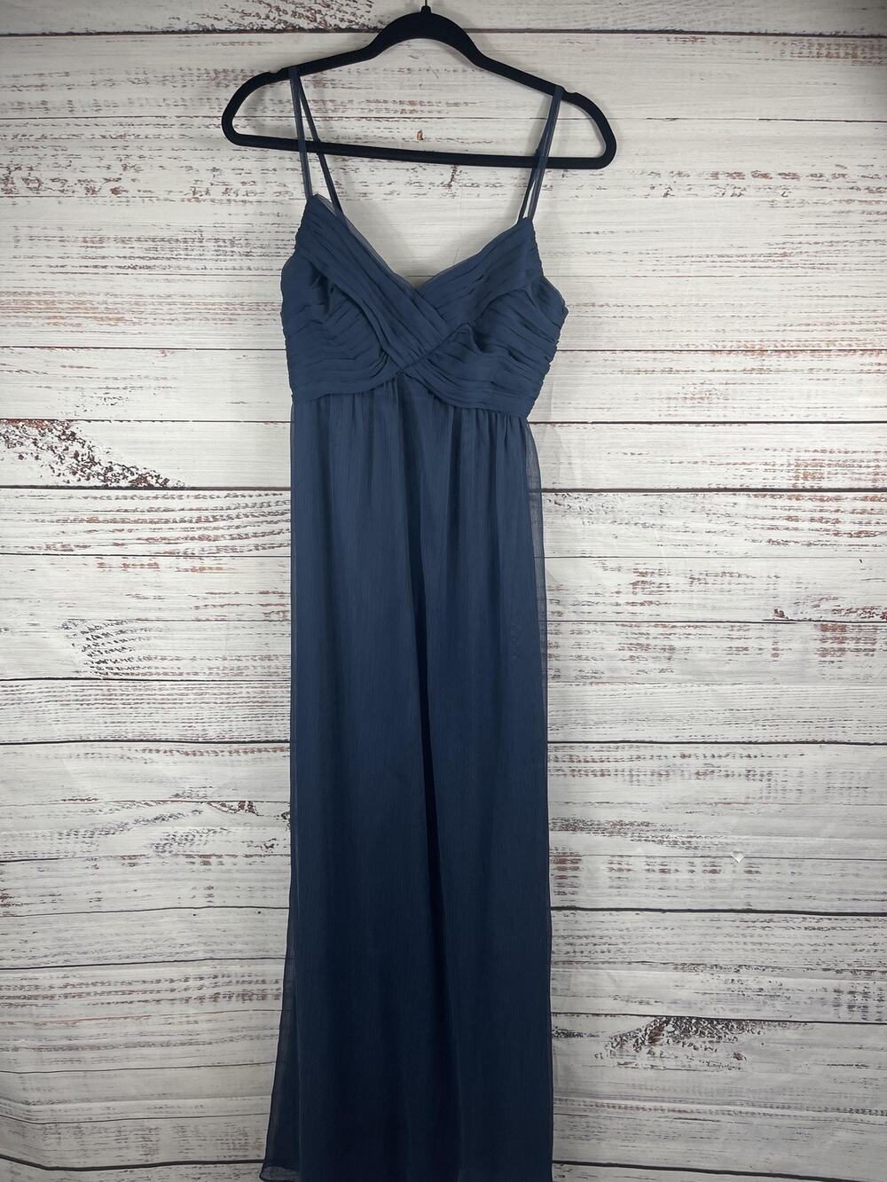 BHLDN Dress Women's Small Blue Chiffon Maxi Gown Ruched Bodice Bridesmaid Formal